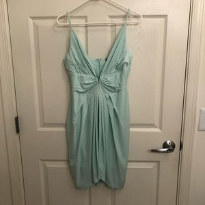 Deep V mint green dress